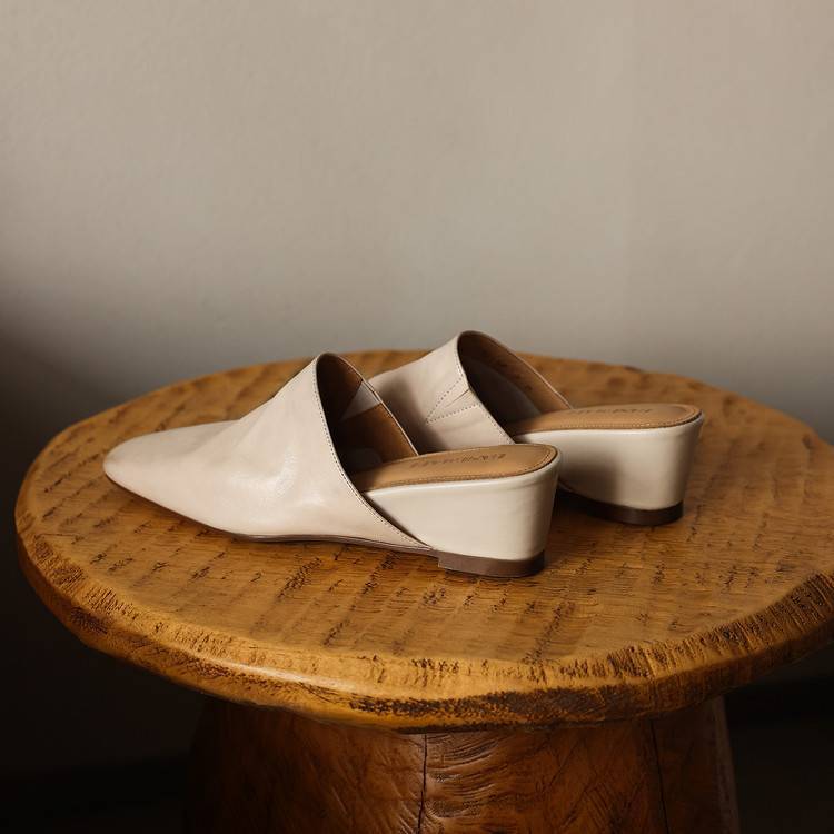 Fabienne — Smooth Square-Toe Wedge Mules