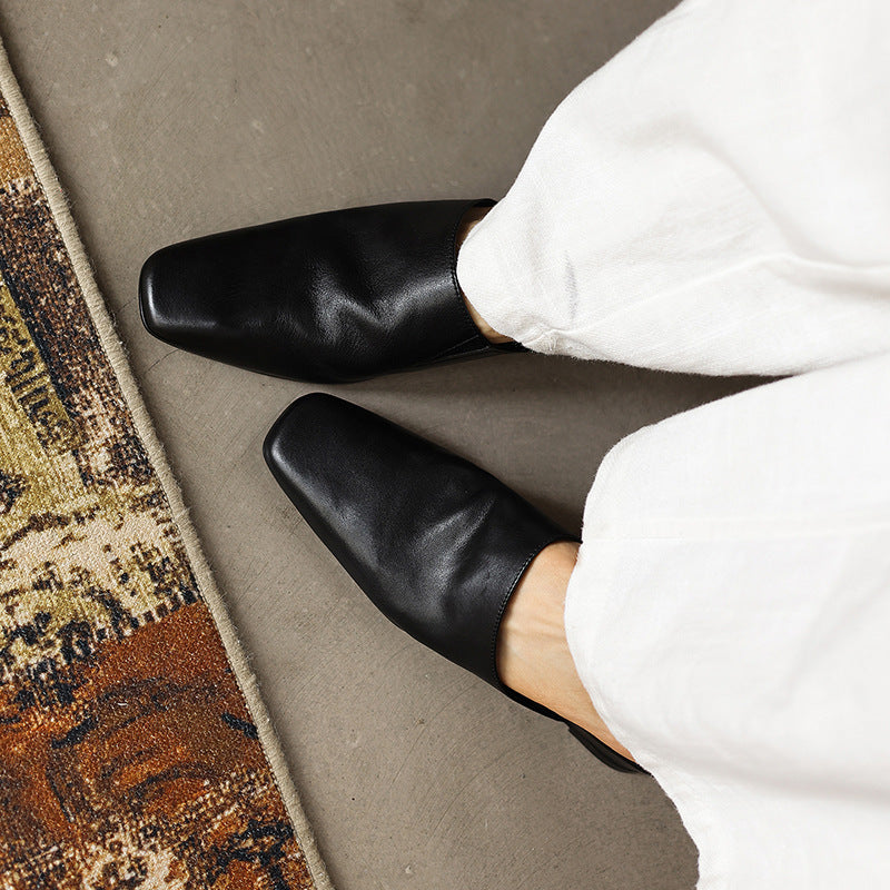 Fabienne — Smooth Square-Toe Wedge Mules