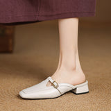Zaira — Square-Toe T-Strap Mules
