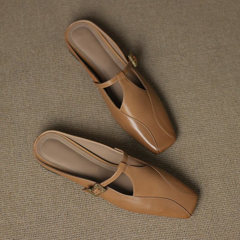 Hephzibah — Buckle T-Strap Flat Mules