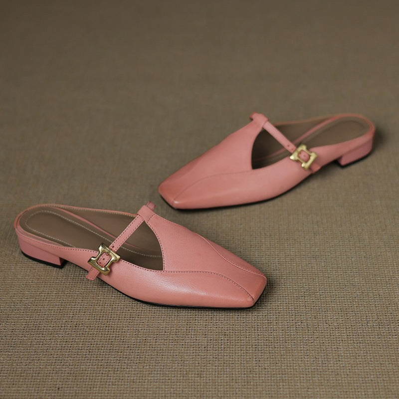 Hephzibah — Buckle T-Strap Flat Mules