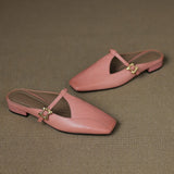 Hephzibah — Buckle T-Strap Flat Mules