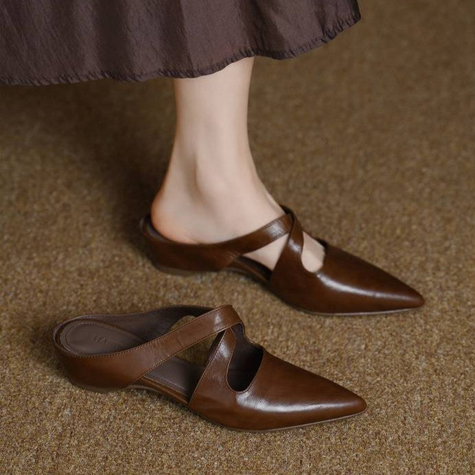 Natalia — Cross-Strap Flat Mules