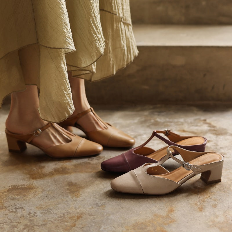 Zaria — T-Bar Block-Heel Mules