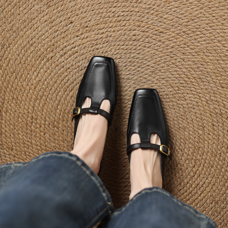 Zaira — Square-Toe T-Strap Mules