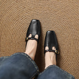 Zaira — Square-Toe T-Strap Mules