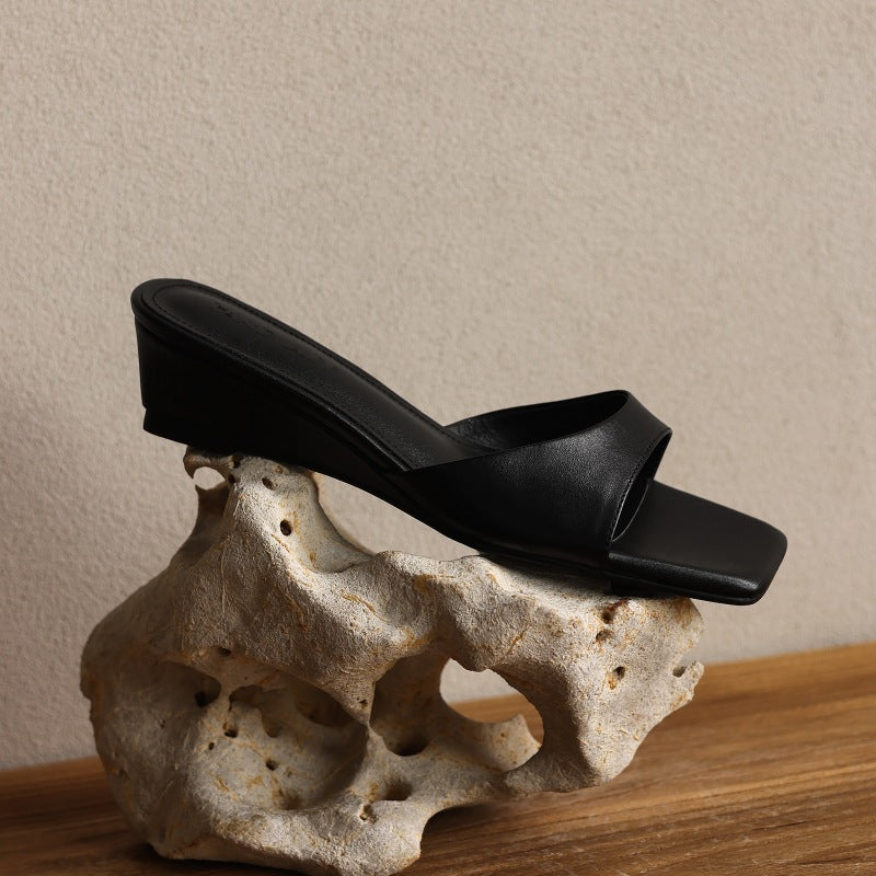 Silvana — Square Open-Toe Wedge Slides