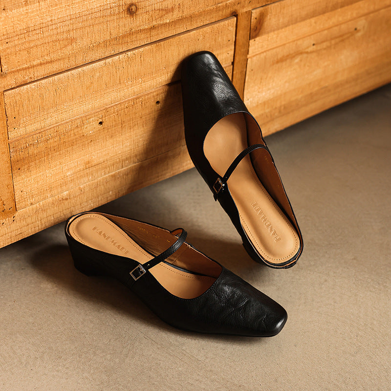 Lilla — Buckle-Strap Block-Heel Mules