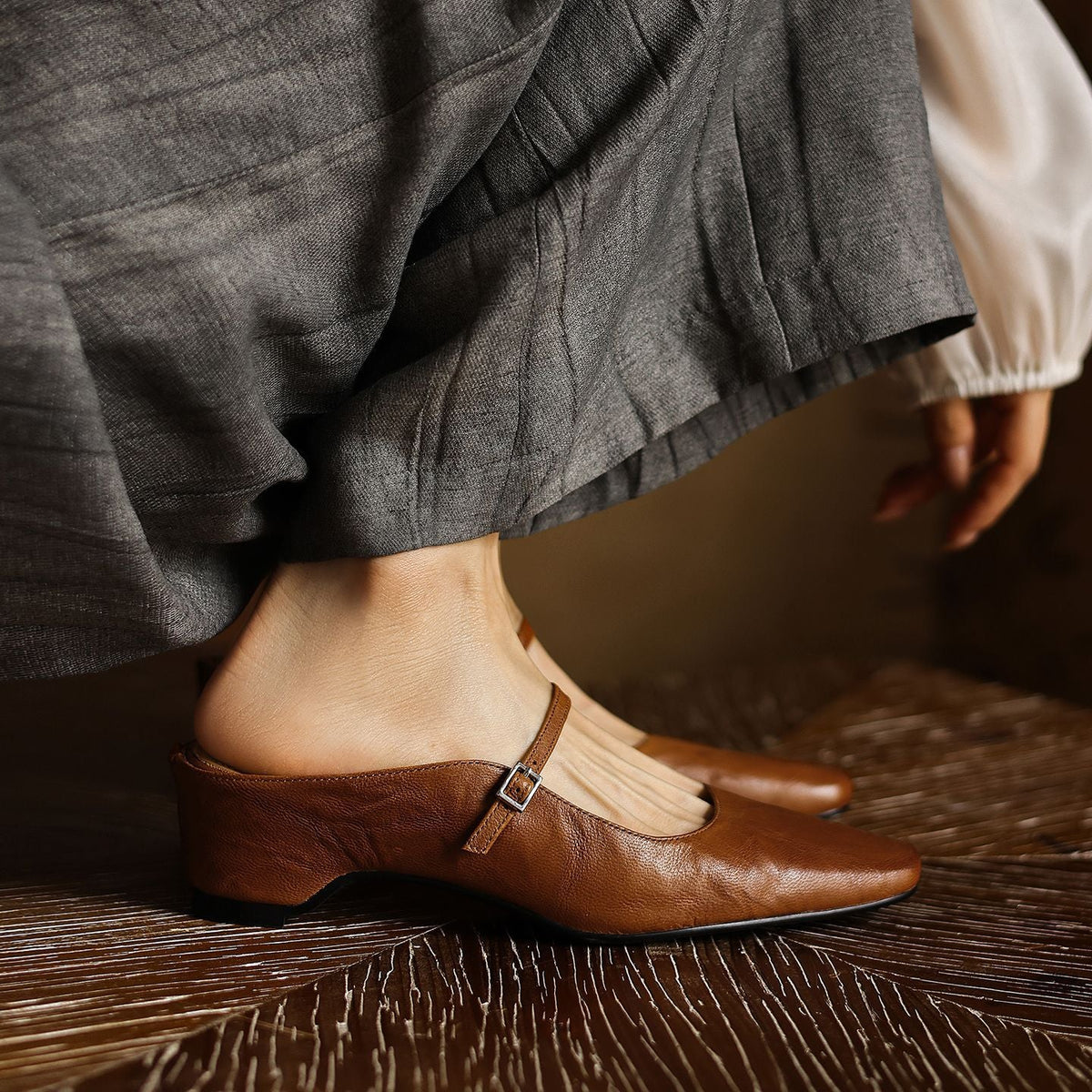 Lilla — Buckle-Strap Block-Heel Mules