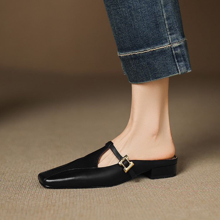 Hephzibah — Buckle T-Strap Flat Mules