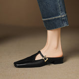 Hephzibah — Buckle T-Strap Flat Mules