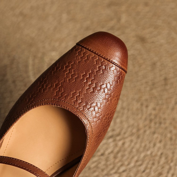 Mercedes — Embossed Mary Jane Block-Heel Mules