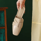 Aleena — Cross-Strap Square-Toe Block-Heel Mules