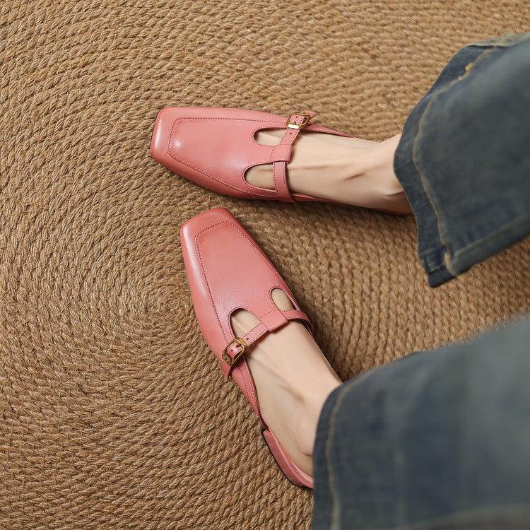 Zaira — Square-Toe T-Strap Mules