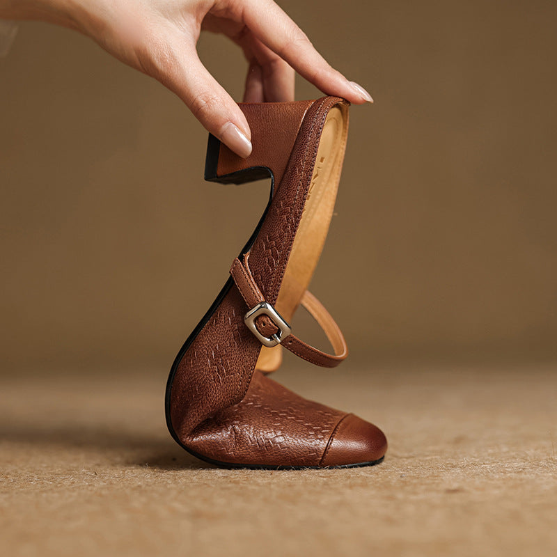 Mercedes — Embossed Mary Jane Block-Heel Mules
