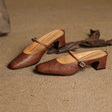 Mercedes — Embossed Mary Jane Block-Heel Mules