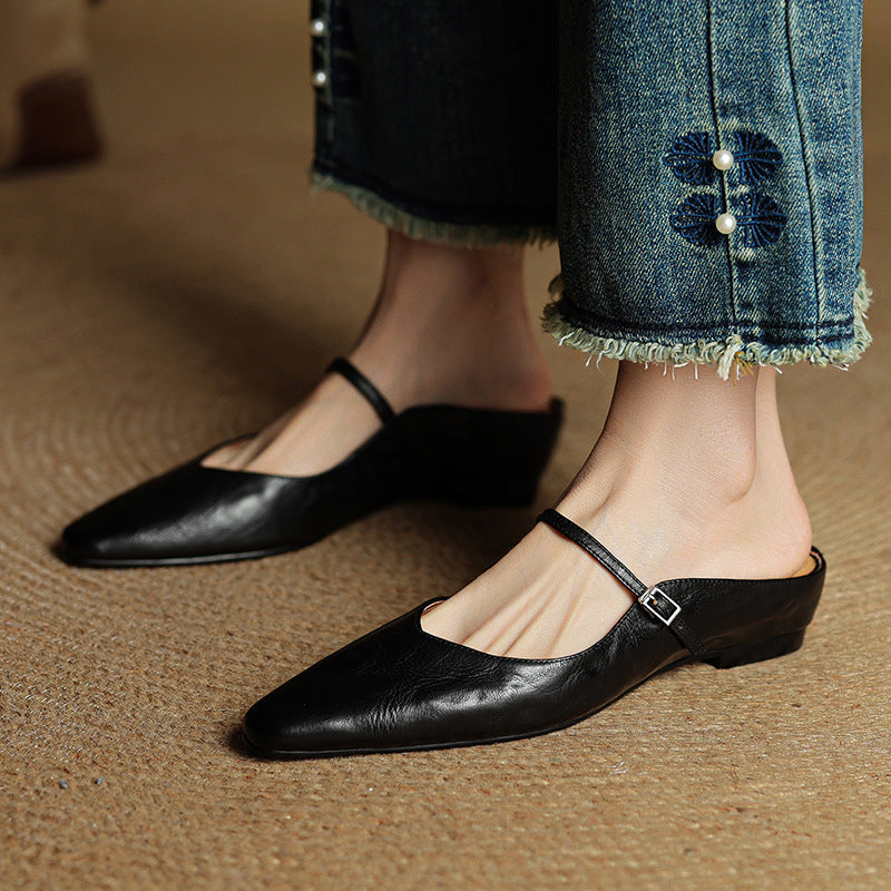 Zelie — Pointed Mary Jane Flat Mules