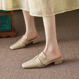 Aleena — Cross-Strap Square-Toe Block-Heel Mules