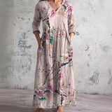 Yseult — Blossom Branch Print V-Neck Maxi Dress
