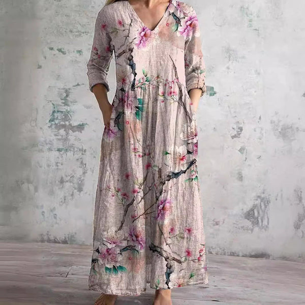 Yseult — Blossom Branch Print V-Neck Maxi Dress