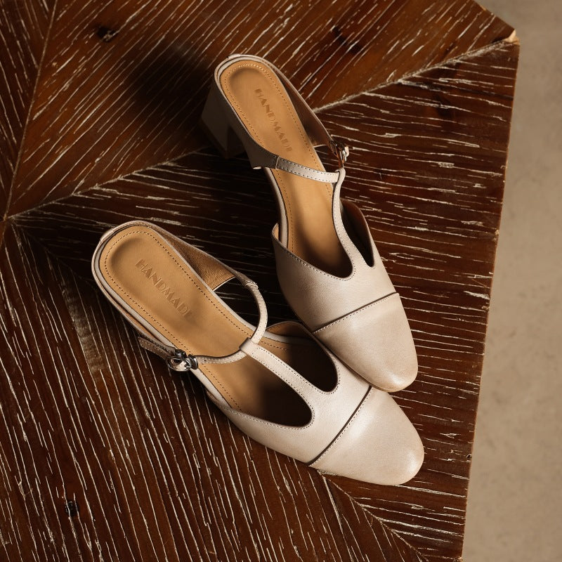 Zaria — T-Bar Block-Heel Mules