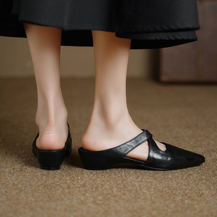 Natalia — Cross-Strap Flat Mules