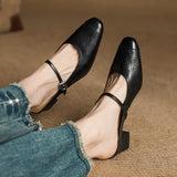 Mercedes — Embossed Mary Jane Block-Heel Mules