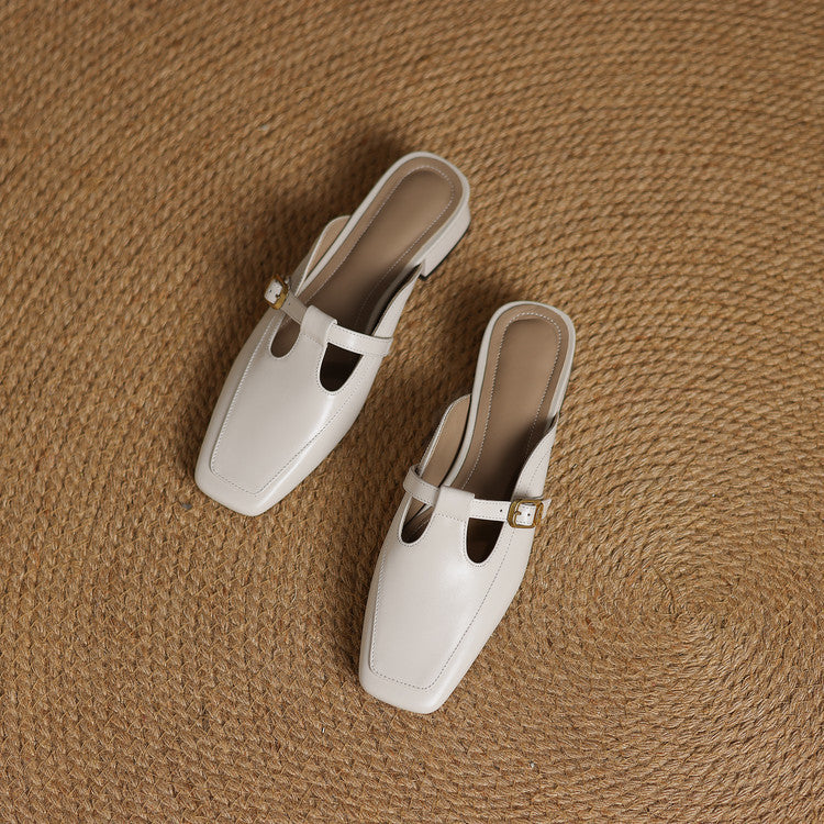 Zaira — Square-Toe T-Strap Mules