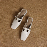 Zaira — Square-Toe T-Strap Mules