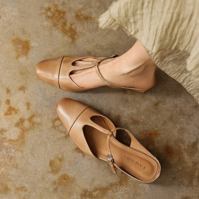 Zaria — T-Bar Block-Heel Mules