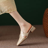Aleena — Cross-Strap Square-Toe Block-Heel Mules