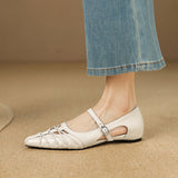 Quenby — Pointed Lattice-Cut Mary Jane Flat - Cream