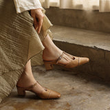 Zaria — T-Bar Block-Heel Mules