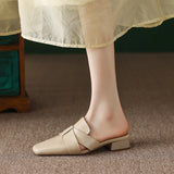 Aleena — Cross-Strap Square-Toe Block-Heel Mules