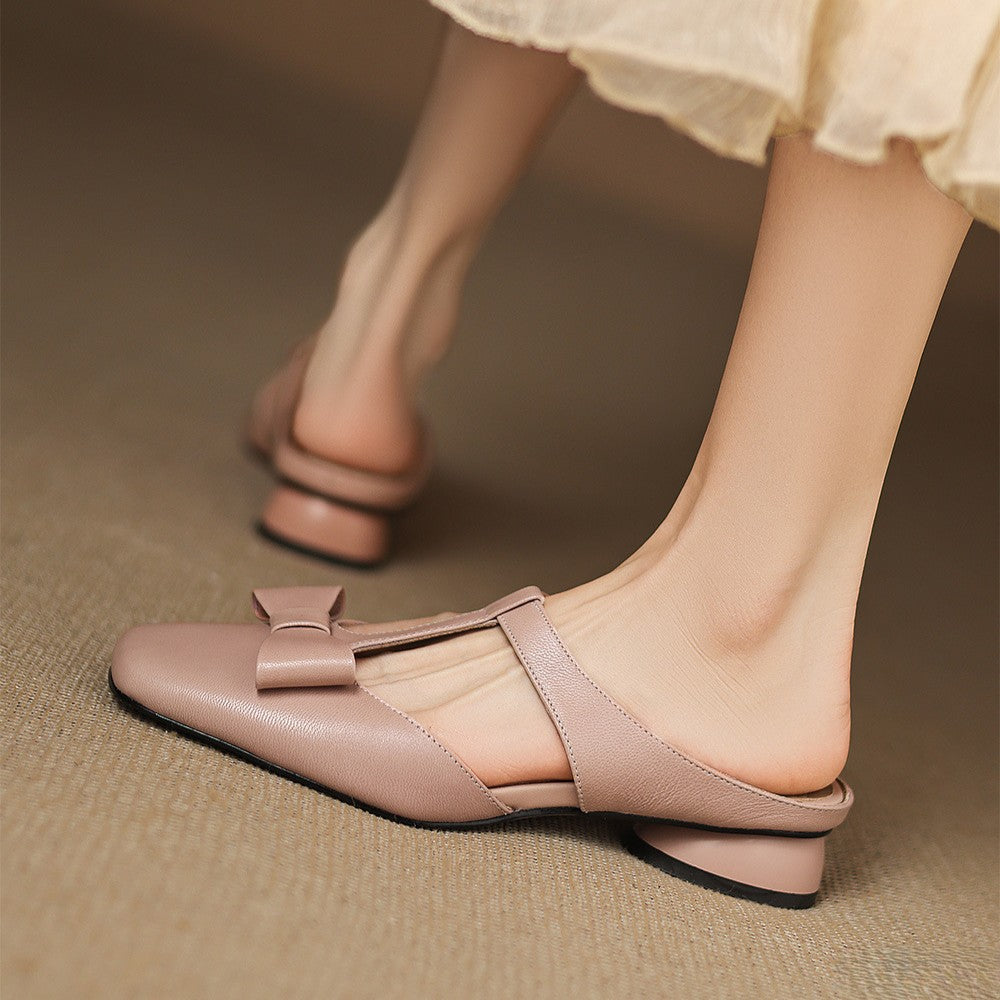 Ludovica — Bow T-Bar Low-Heel Mules