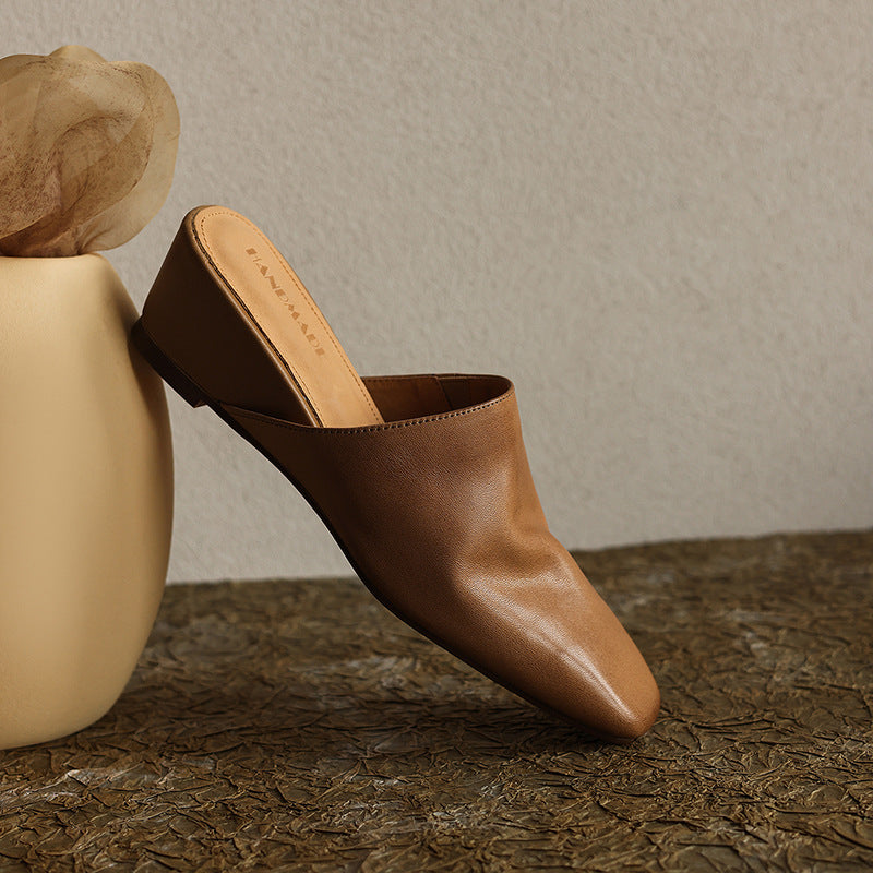 Fabienne — Smooth Square-Toe Wedge Mules