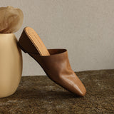 Fabienne — Smooth Square-Toe Wedge Mules