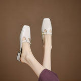 Zaira — Square-Toe T-Strap Mules