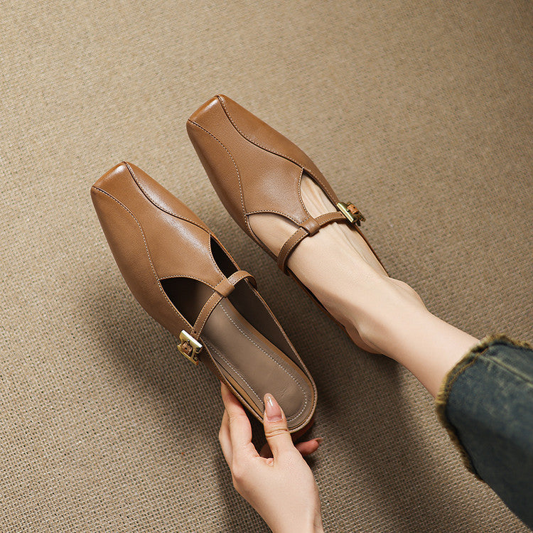 Hephzibah — Buckle T-Strap Flat Mules