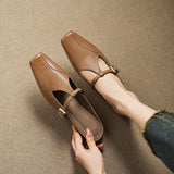 Hephzibah — Buckle T-Strap Flat Mules