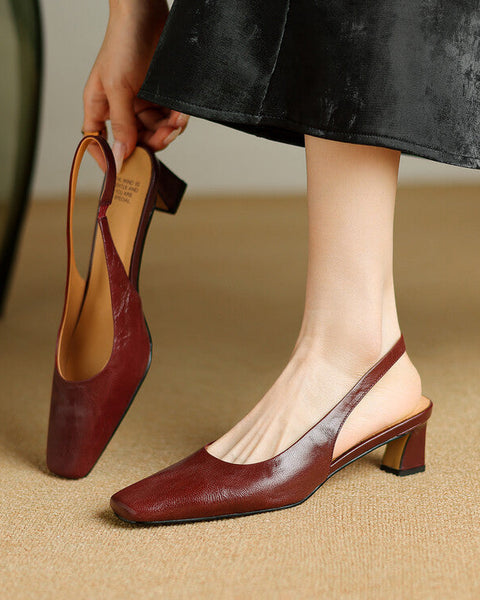 Ersa Genuine Leather Slingbacks - Burgundy