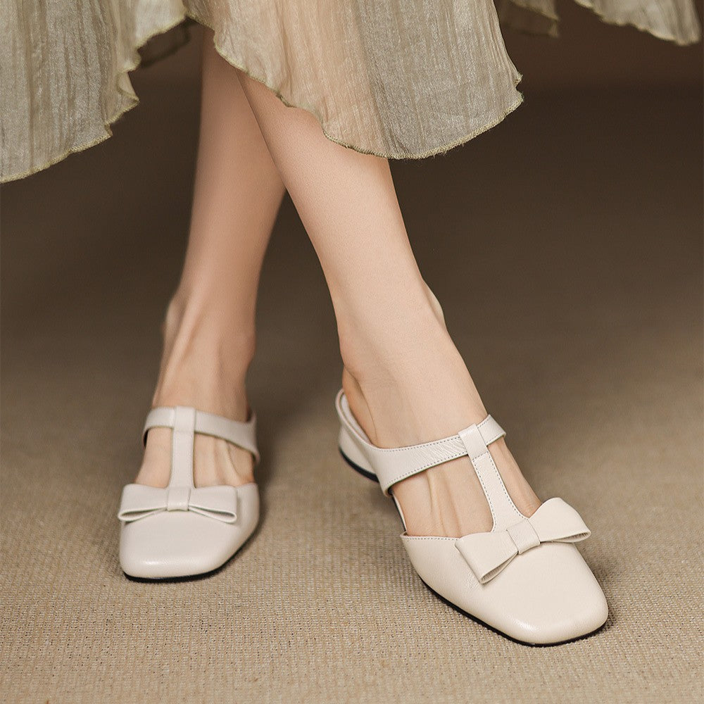 Ludovica — Bow T-Bar Low-Heel Mules