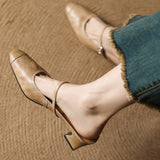 Mercedes — Embossed Mary Jane Block-Heel Mules