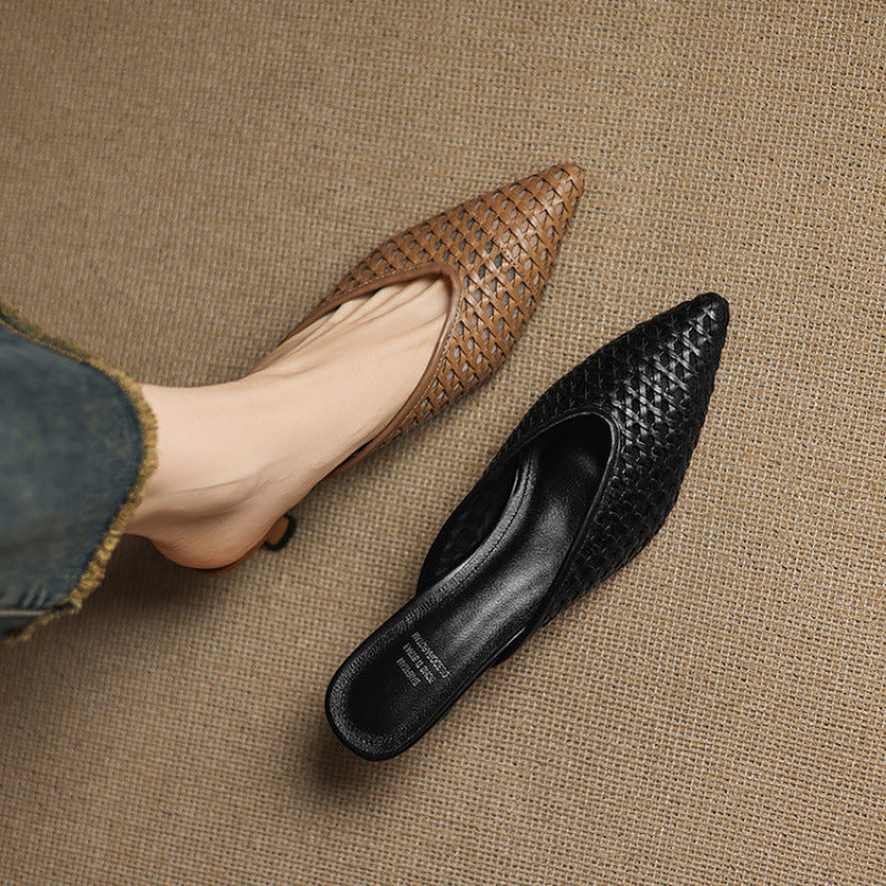 Marta — Woven Kitten-Heel Mules