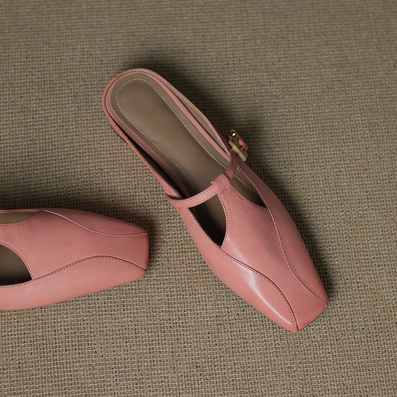 Hephzibah — Buckle T-Strap Flat Mules