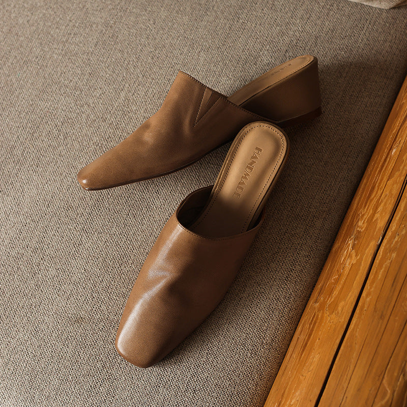 Fabienne — Smooth Square-Toe Wedge Mules
