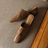 Fabienne — Smooth Square-Toe Wedge Mules