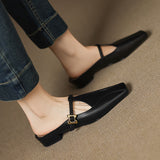 Hephzibah — Buckle T-Strap Flat Mules