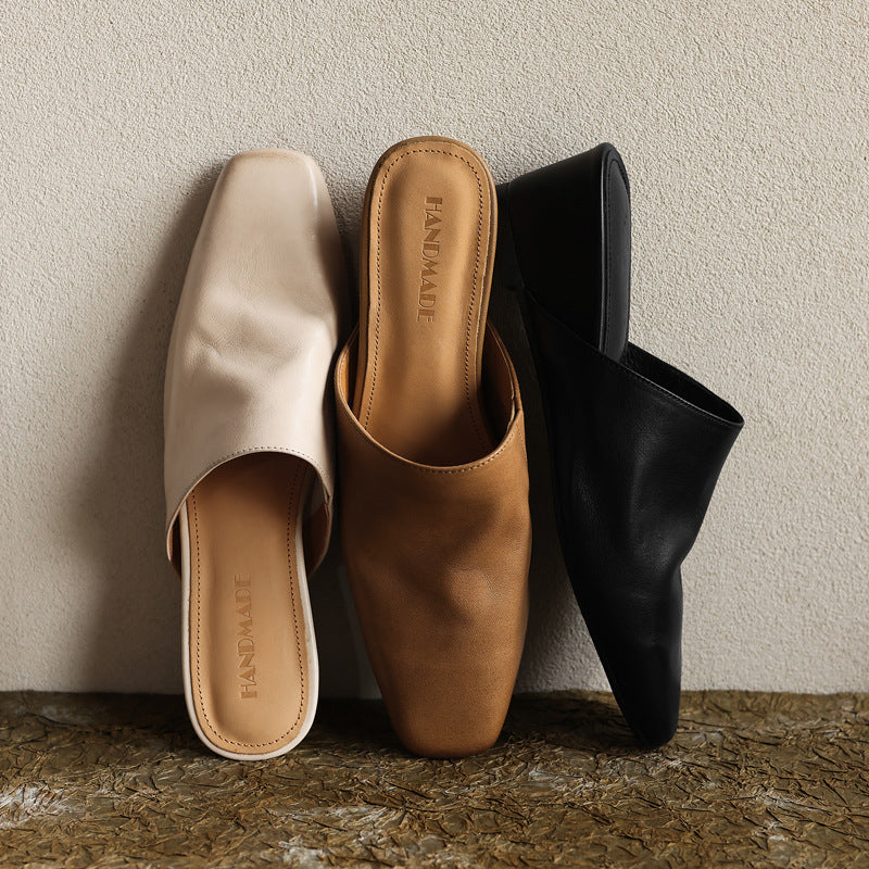 Fabienne — Smooth Square-Toe Wedge Mules