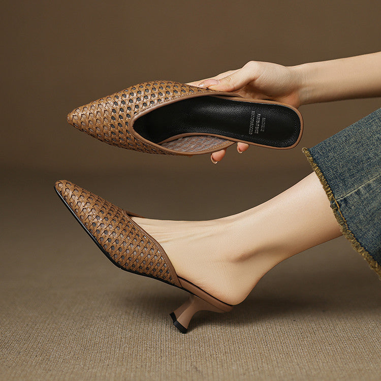 Marta — Woven Kitten-Heel Mules